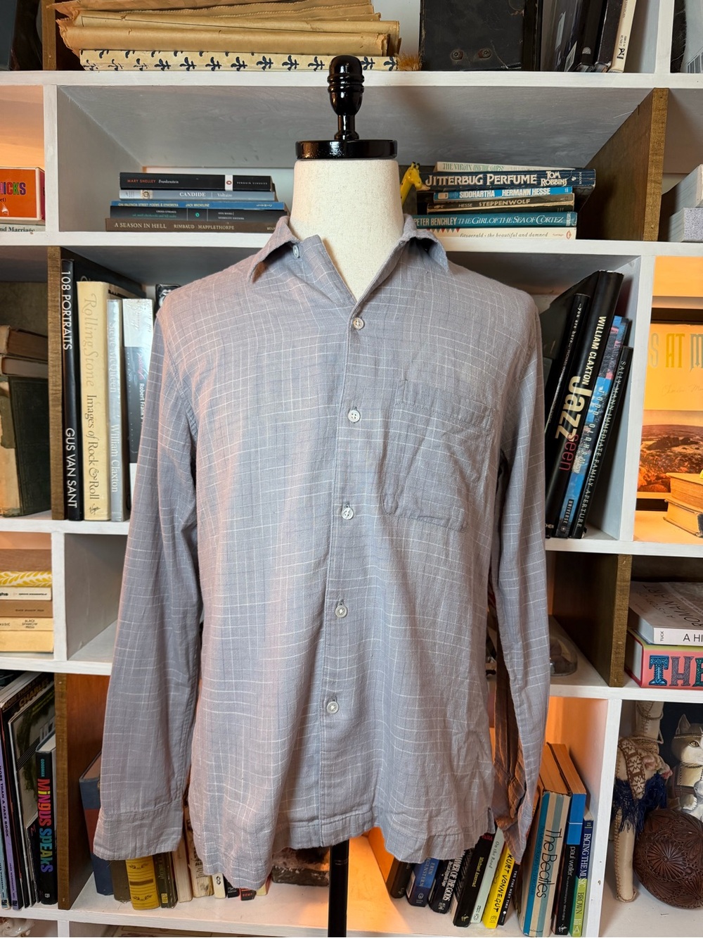 3sixteen Men's Light Gray Plaid Button-Down Shirt